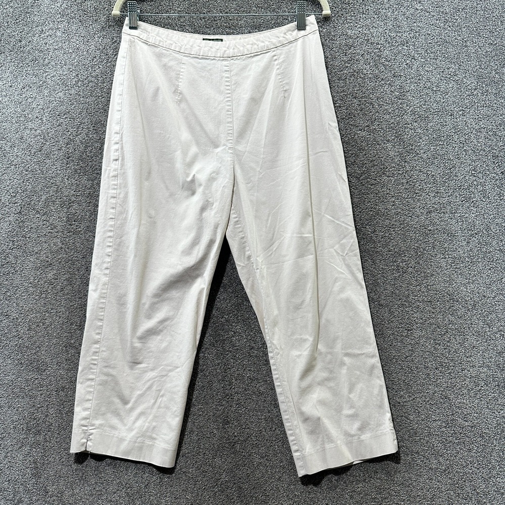 LL Bean Cropped Trouser Pants Women 12 Beige Side Zip Straight Leg